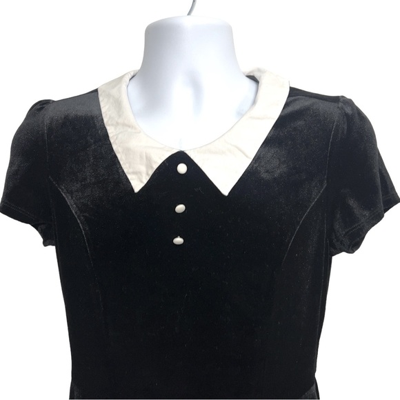 Hot Topic Black White Collar Velvet Cosplay Whismigoth Wednesday Adams Dress - Picture 6 of 7